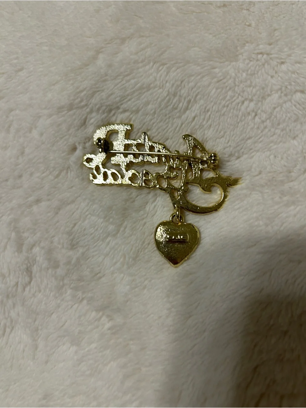 Gold-Tone 'Aintcha Special' Script Brooch with Red Heart Charm
